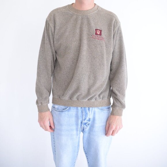VTG USA Player Sportswear Indiana University Heavyweight Taupe Crew Neck Sweater - Picture 1 of 9